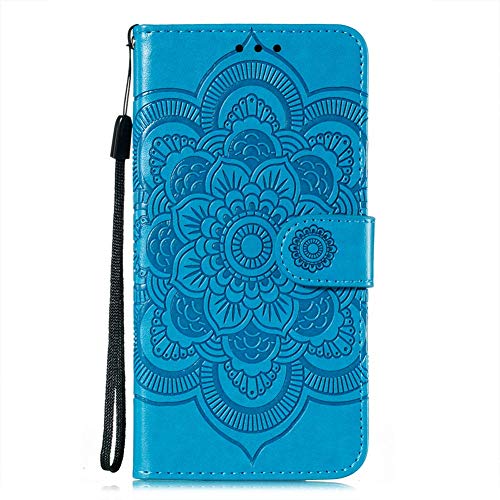 IMEIKONST Funda Compatible con OPPO A93 5G, Premium Cuero Estampado Magnetic Billetera Carcasa Vuelta Tapa Ranura Tarjeta Antichoque Protección Cubierta para OPPO A74 5G / A54 5G. Mandala Blue LD