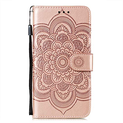 IMEIKONST Funda para OPPO Find X3 Pro, Premium Cuero Estampado Magnetic Billetera Carcasa Vuelta Tapa Ranura Tarjeta Antichoque Protección Cubierta para OPPO Find X3. Mandala Rose Gold LD