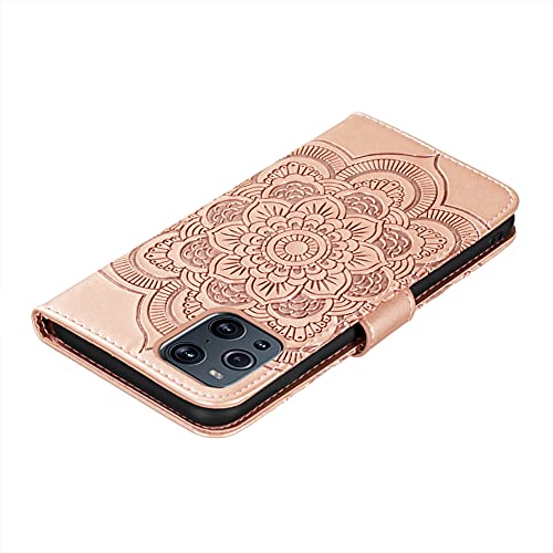 IMEIKONST Funda para OPPO Find X3 Pro, Premium Cuero Estampado Magnetic Billetera Carcasa Vuelta Tapa Ranura Tarjeta Antichoque Protección Cubierta para OPPO Find X3. Mandala Rose Gold LD