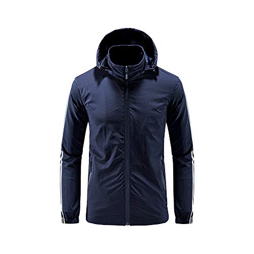 iMixCity Chaqueta cortavientos con capucha para mujeres y hombres Abrigo impermeable unisex transpirable de secado rápido al aire libre (XL, Hombres - Azul Marino)