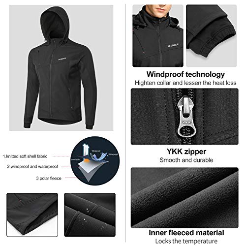 INBIKE Chaqueta Cortavientos Softshell Cálida Para Invierno Cazadora Resistente Al Viento y Agua Con Capucha Extraíble y Forro Polar Suave Para Trekking Senderismo Escalada Ciclismo Running(3XL)