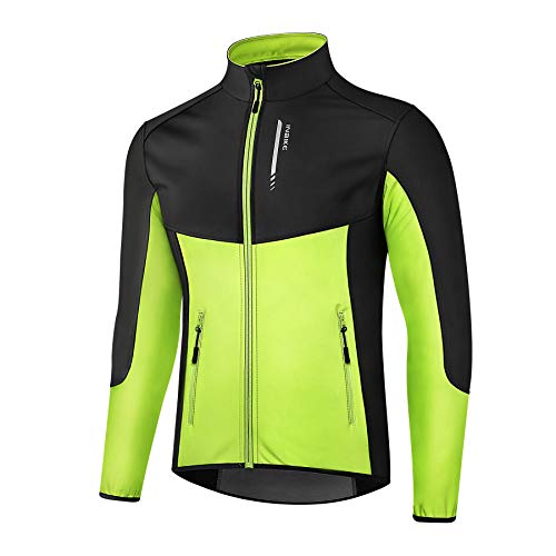 INBIKE Chaqueta Soft Shell de Ciclismo y Senderismo para Hombre Maillot Deportivo Cortavientos Impermeable Cuello Alto con 2 Bolsillos, XL Verde