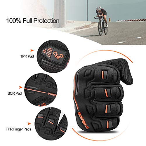 INBIKE Guantes Bicicleta Montaña Bici MTB Protección Largos Ciclismo Hombre Mujer Resistente Invierno Verano Pantalla Táctil Naranja L