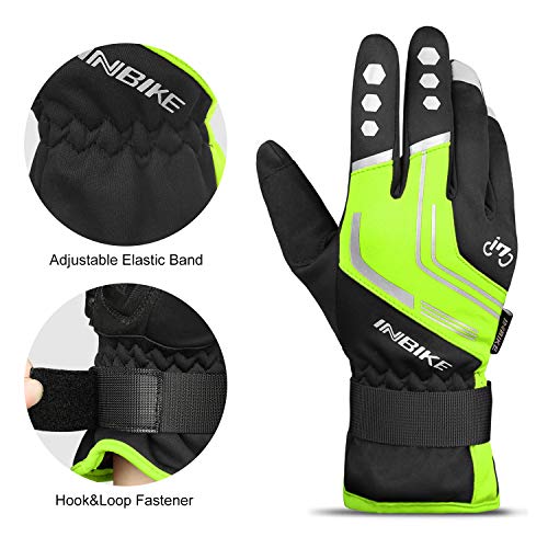 INBIKE Guantes Ciclismo Hombre para Invierno Guantes De Pantalla Táctil para Bicicleta Carretera MTB con Membrana Impermeable, AislamientoTérmico y Forro Polar(Verde,XL)