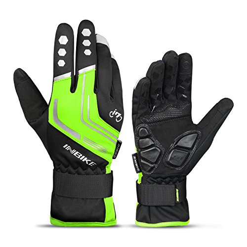 INBIKE Guantes Ciclismo Hombre para Invierno Guantes De Pantalla Táctil para Bicicleta Carretera MTB con Membrana Impermeable, AislamientoTérmico y Forro Polar(Verde,XL)