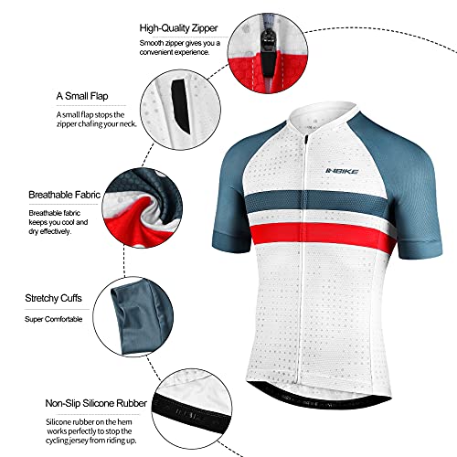 INBIKE Maillot Ciclismo Hombre Verano Camisetas Bicicleta Montaña Ropa MTB Transpirable con Bosillos Equipación de Ciclista Traje Bici Blanco XXL