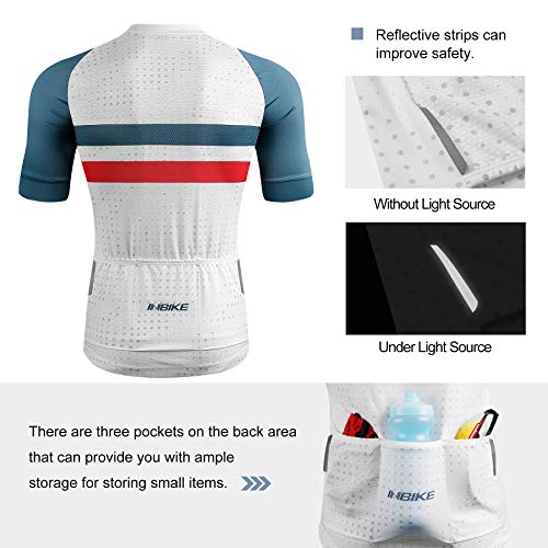 INBIKE Maillot Ciclismo Hombre Verano Camisetas Bicicleta Montaña Ropa MTB Transpirable con Bosillos Equipación de Ciclista Traje Bici Blanco XXL