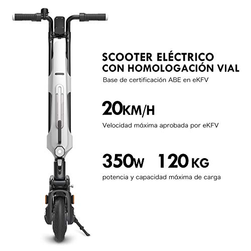 Inomile Patentado Estructura de Seguridad Nuevo diseño Scooter eléctrico 350w, Carga 120kg, Scooter Plegable con aprobación de Carretera (Abe) Fabricado en Aluminio de aviación (Blanco)