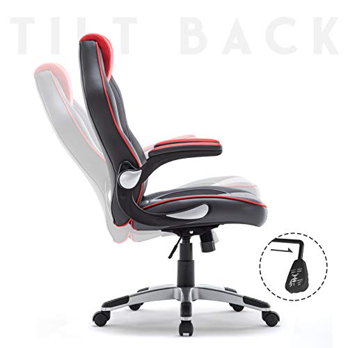 IntimaTe WM Heart Gaming Silla, Silla Oficina, Silla de Escritorio Giratoria y Ergonómica, Silla Ejecutiva de Espalda Alta PU, Apoyabrazos Ajustables y Mecanismo de Inclinación (Rojo & Gris)