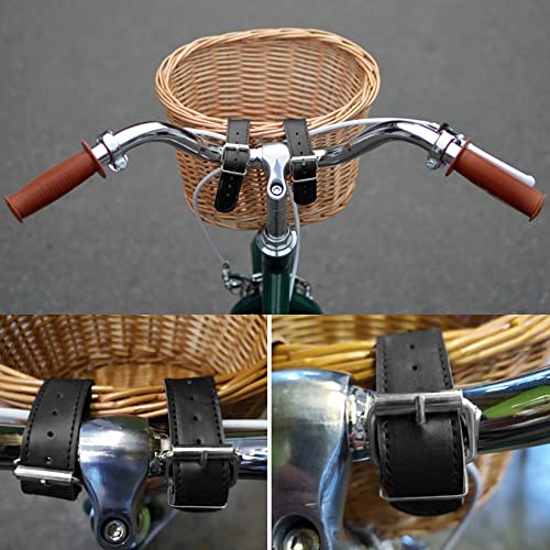 Irtyif 1 Pieza Cesta de Bicicleta, 23 x 18 x 15 cm Cesta de Bicicleta de Mimbre con Correas de Cuero, Cesta Delantera de Bicicleta para Bicicletas para niños Bicicletas de montaña