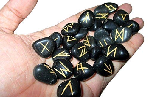 Jet International Ágata Negra fantástica 25 Piedras de la Runa Folleto Gratuito Terapia de Cristal Piedras Preciosas Anciano Futhark Nórdico Artesanal Hecho a Mano Ágata Cristal mágico Grabado Letra