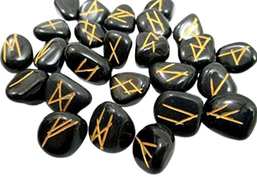 Jet International Ágata Negra fantástica 25 Piedras de la Runa Folleto Gratuito Terapia de Cristal Piedras Preciosas Anciano Futhark Nórdico Artesanal Hecho a Mano Ágata Cristal mágico Grabado Letra