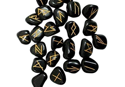 Jet International Ágata Negra fantástica 25 Piedras de la Runa Folleto Gratuito Terapia de Cristal Piedras Preciosas Anciano Futhark Nórdico Artesanal Hecho a Mano Ágata Cristal mágico Grabado Letra