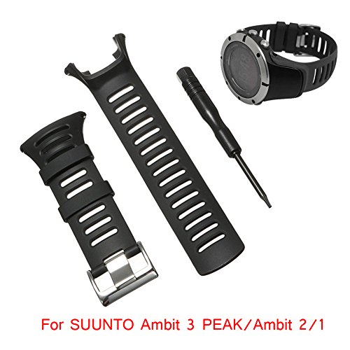 JTMM Correa para Reloj de Goma Suave, Color Negro, Repuesto, con Herramienta y Tornillos para SUUNTO Ambit 3 Peak/Ambit 2/1