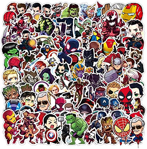 Juego de 100 Pegatinas de Superhéroes Marvel Vinilos para niños,Pegatinas de Coche para Snowboard, Laptop，teléfono Mac, Equipaje, Pegatinas de Graffiti Parches