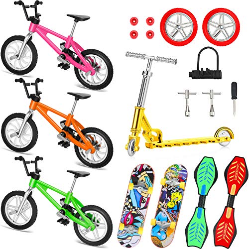 Juego de 18 Mini Juguetes de Dedos Patinetas de Dedo Moto Bicicletas de Dedo Tabla de Oscilación Minúsculo Favores de Fiesta de Movimiento de Punta de Dedo Herramientas y Ruedas de Repuesto