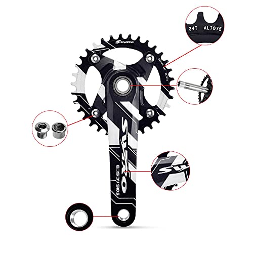 Juego De Bielas De 170 Mm 104BCD Juego De Platos Y Bielas De Bicicleta MTB 32T 34T 36T 38T Juego De Bielas De Una Sola Velocidad para 9-11 Velocidades 32T / Negro