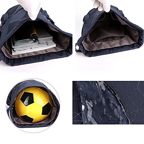 JUL Bolsa de deporte con cordón, impermeable, con cremallera, bolsillo interior exterior, bolsa de gimnasio, bolsa ajustable, ligera, mochila escolar, mochila para hombre y mujer, Negro , M