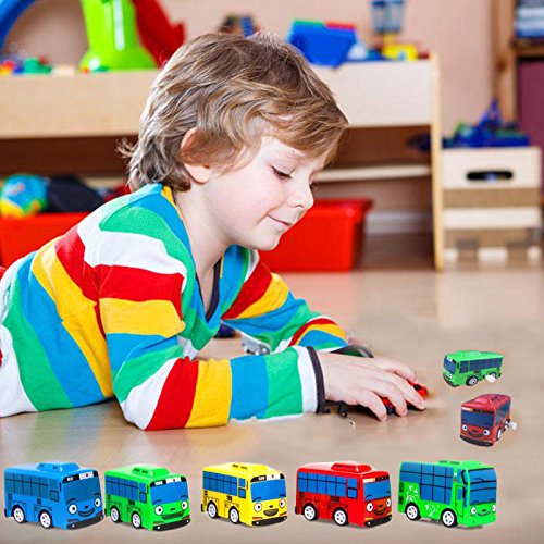 JWBOSS Little Bus Set Tayo el pequeño autobús, 5 piezas de vehículos, mini coches juguete para niños