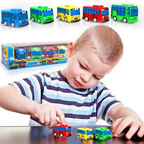 JWBOSS Little Bus Set Tayo el pequeño autobús, 5 piezas de vehículos, mini coches juguete para niños