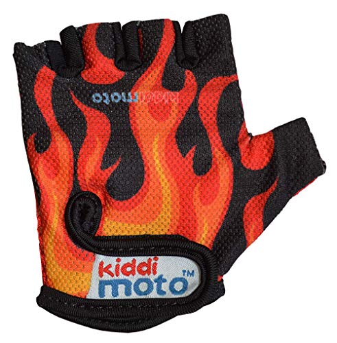 Kiddimoto Guantes de Ciclismo sin Dedos para Infantil (niñas y niños) - Bicicleta, MTB, BMX, Carretera, Montaña - Fuego - Talla: S (2-5 años)