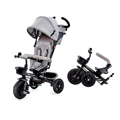 Kinderkraft Triciclo Plegable AVEO, Asiento Giratorio, Hasta 5 Años, Gris