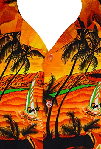 King Kameha Funky Casual Camisa hawaiana para niños y niñas bolsillo frontal muy fuerte manga corta unisex Surf Beach Print - naranja - 14 años