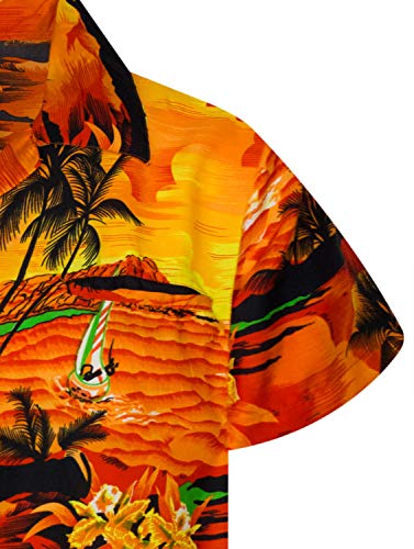 King Kameha Funky Casual Camisa hawaiana para niños y niñas bolsillo frontal muy fuerte manga corta unisex Surf Beach Print - naranja - 14 años