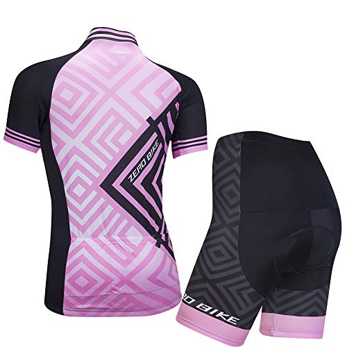 Kit de Manga Corta Jersey de Ciclo Bici del Camino para Mujer, Conjunto Ropa Al Aire Libre Transpiración para La Bicicleta(Polvo de Diamant, XL)