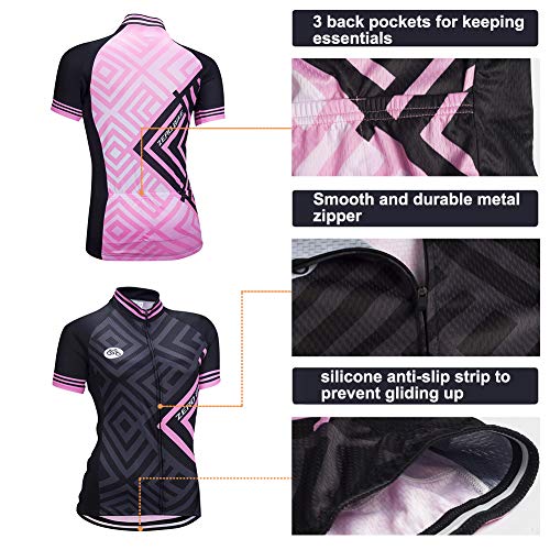 Kit de Manga Corta Jersey de Ciclo Bici del Camino para Mujer, Conjunto Ropa Al Aire Libre Transpiración para La Bicicleta(Polvo de Diamant, XL)