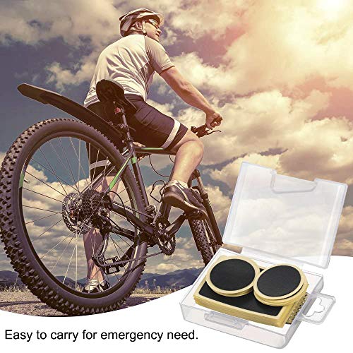 Kit Repara Pinchazos Bicicleta, Kit de Parches Bicicleta Autoadhesivo de Reparación de punción sin Pegamento con Herramienta de Escofina, Kit Ruedas de Parches Bici para Bicicleta de Montaña/Carretera