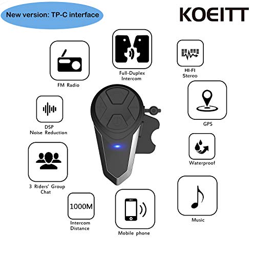 KOEITT - Auriculares Bluetooth para Motocicleta, BT-S3, 1000 m, para Motos de Nieve, Motocicletas, Sistema de comunicación Bluetooth, intercomunicador de esquí, hasta 3 Conductores