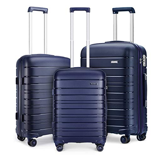 Kono Juegos de Equipaje de 3 Piezas con 4 Ruedas giratorias y Cerradura TSA,Maletas de Viaje con Cremallera YKK (Azul Marino)