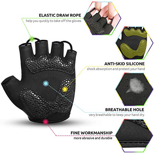 KONVINIT Guantes Bici niño Ciclismo Guantes para Infantil y niños para 2-10 años MTB BMX Medio Dedo Guantes de Ciclismo para Patinaje, Bicicleta de Carretera, Bicicleta de Montaña