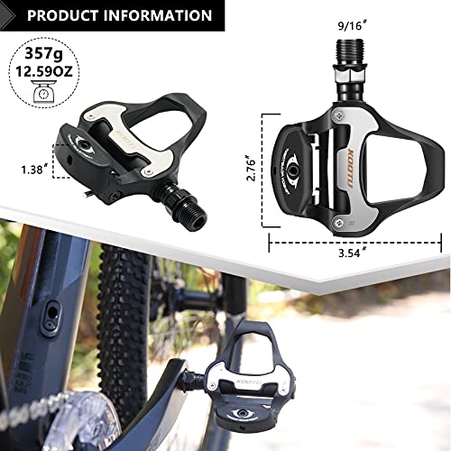 KOOTU Pedales automáticos de Bicicleta de Carretera 9/16 Pedal Universal sin Clip Bicicleta de Carretera/Pedales de Bicicleta de montaña Juegos de Pedales de Bloqueo.