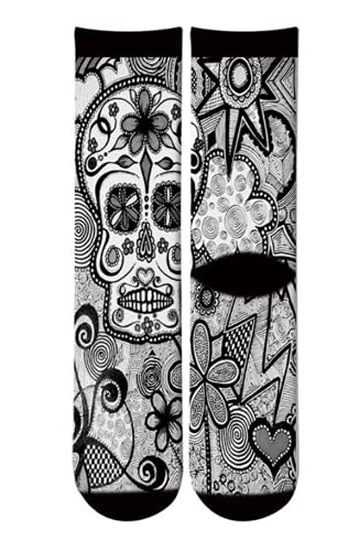 Kustom Factory - Calcetines de skull Calavera (talla mediana), color blanco y negro