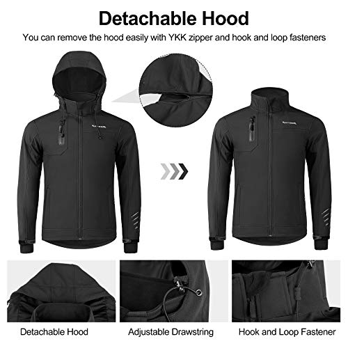 KUTOOK Chaqueta Softshell Hombre Invierno Forro Polar Ropa Cortavientos Impermeable con Capucha Extraíble para Montaña Trekking Senderismo Esquí Running, Etc(L)