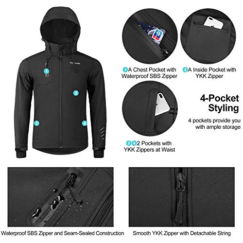 KUTOOK Chaqueta Softshell Hombre Invierno Forro Polar Ropa Cortavientos Impermeable con Capucha Extraíble para Montaña Trekking Senderismo Esquí Running, Etc(L)