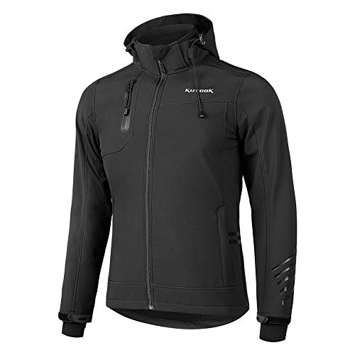 KUTOOK Chaqueta Softshell Hombre Invierno Forro Polar Ropa Cortavientos Impermeable con Capucha Extraíble para Montaña Trekking Senderismo Esquí Running, Etc(XL)