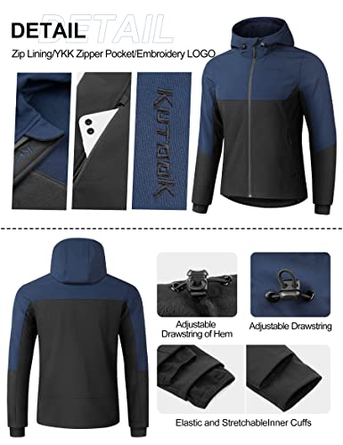 KUTOOK Chaqueta Softshell para Hombre con Capucha de Invierno Cortavientos Multifunción al aire libre, Azul marino L