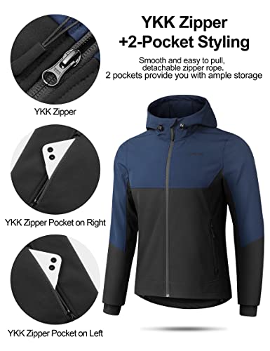 KUTOOK Chaqueta Softshell para Hombre con Capucha de Invierno Cortavientos Multifunción al aire libre, Azul marino L