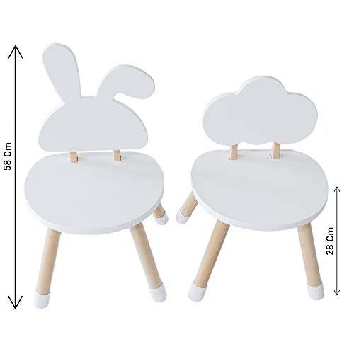 KYWAI-Juego de Mesa y Dos sillas Infantiles Muebles para niños De Madera Color Blanco Mesa pequeña Redonda Estilo nordico Escritorio Infantil Dormitorio