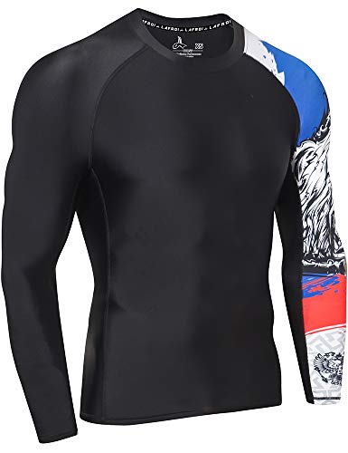 LAFROI - Camiseta térmica de Licra, de compresión, para Hombre, de Manga Larga, con protección UPF 50+, Ajustada, Modelo CLYYB, Hombre, Huelga asimétrica de Honor, L