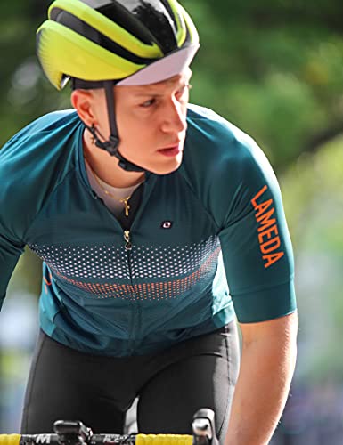 LAMEDA Maillot Ciclismo Hombre Verano Ropa Ciclista Hombre Poliéster 100% Transpirable （RY Verde-L