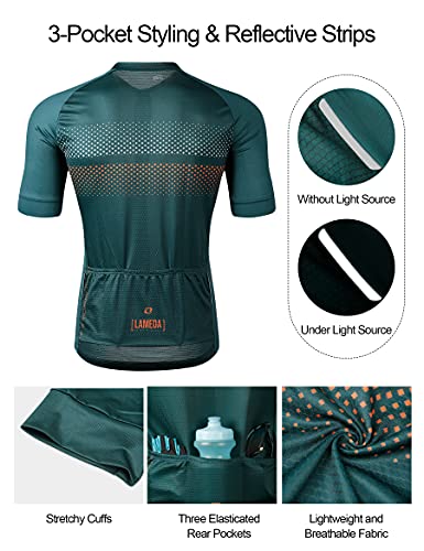 LAMEDA Maillot Ciclismo Hombre Verano Ropa Ciclista Hombre Poliéster 100% Transpirable （RY Verde-L