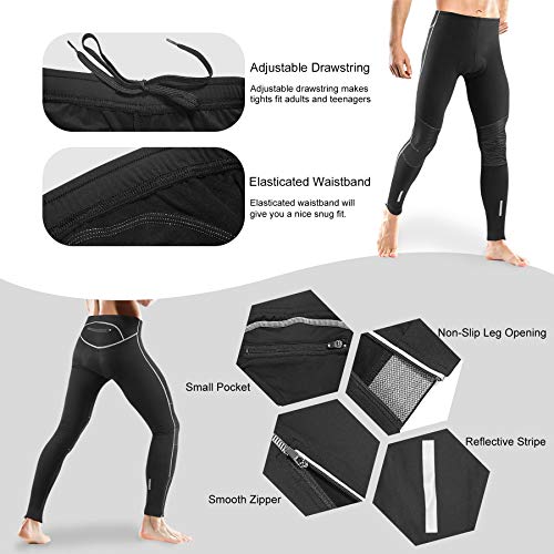 LAMEDA Pantalon Ciclismo Largo Hombre Invierno con Badana De Gel Leggings Mallas Ciclismo Hombre, Pantalón de Compresión Secado Rápido Forro Polar Pantalones Deporte para Bicicleta(XL)