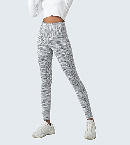 LAPASA Leggins Mujer Cintura Alta, Pantalón Deportivo Elástico, Mallas de Deporte Yoga, Leggings Largo Push Up L01A1 S Blanco+Gris