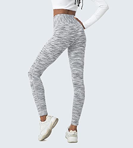 LAPASA Leggins Mujer Cintura Alta, Pantalón Deportivo Elástico, Mallas de Deporte Yoga, Leggings Largo Push Up L01A1 S Blanco+Gris