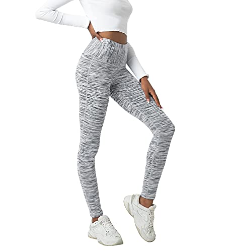 LAPASA Leggins Mujer Cintura Alta, Pantalón Deportivo Elástico, Mallas de Deporte Yoga, Leggings Largo Push Up L01A1 S Blanco+Gris