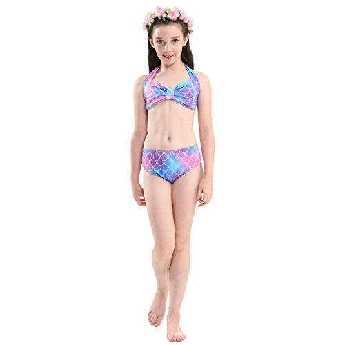 Le SSara 2018 New Muchachas Sirena Tails Bikini Traje de baño 4PCS Traje de baño con Aleta para Nadar Cosplay (130, DH48-Pink)